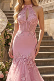 Mermaid Corset Keyhole Sparkly Taro Floral Beaded Prom Dress with Ruffles