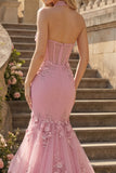 Mermaid Corset Keyhole Sparkly Taro Floral Beaded Prom Dress with Ruffles