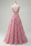 V-Neck Sparkly Taro A Line Floral Beaded Prom Dress