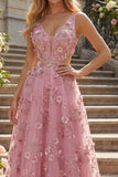 V-Neck Sparkly Taro A Line Floral Beaded Prom Dress
