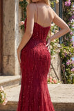 Mermaid Sparkly Burgundy Long Beaded Prom Dress with Slit