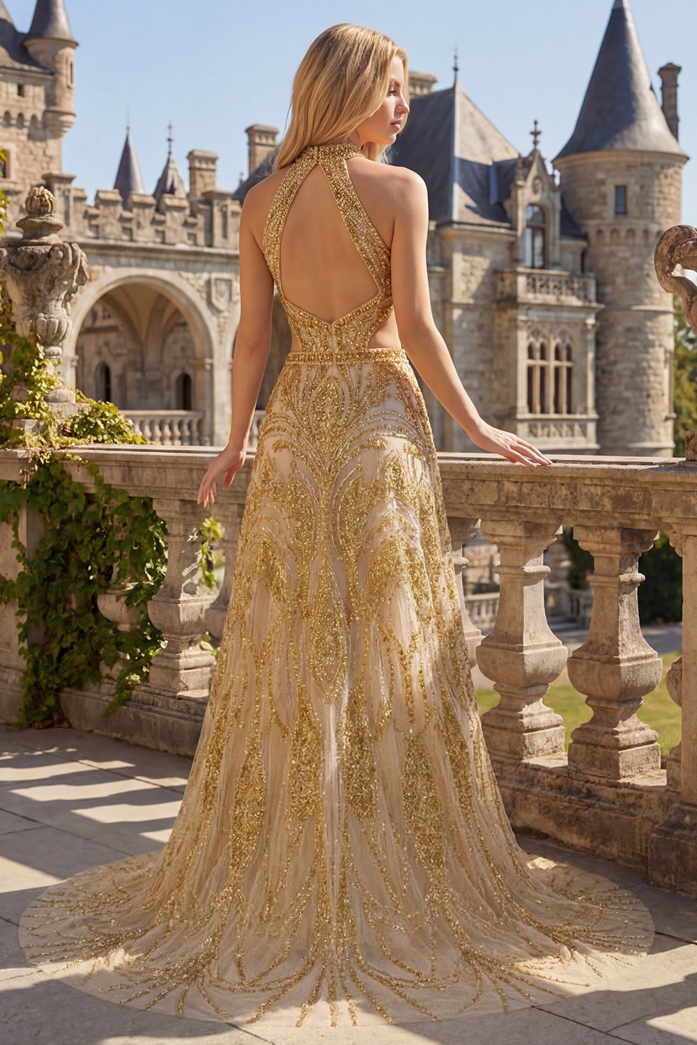 Zapaka Women Sparkly Gold Prom Dress with Beading Strapless Mermaid Long Evening Dress with Side Drape, Golden / UK28