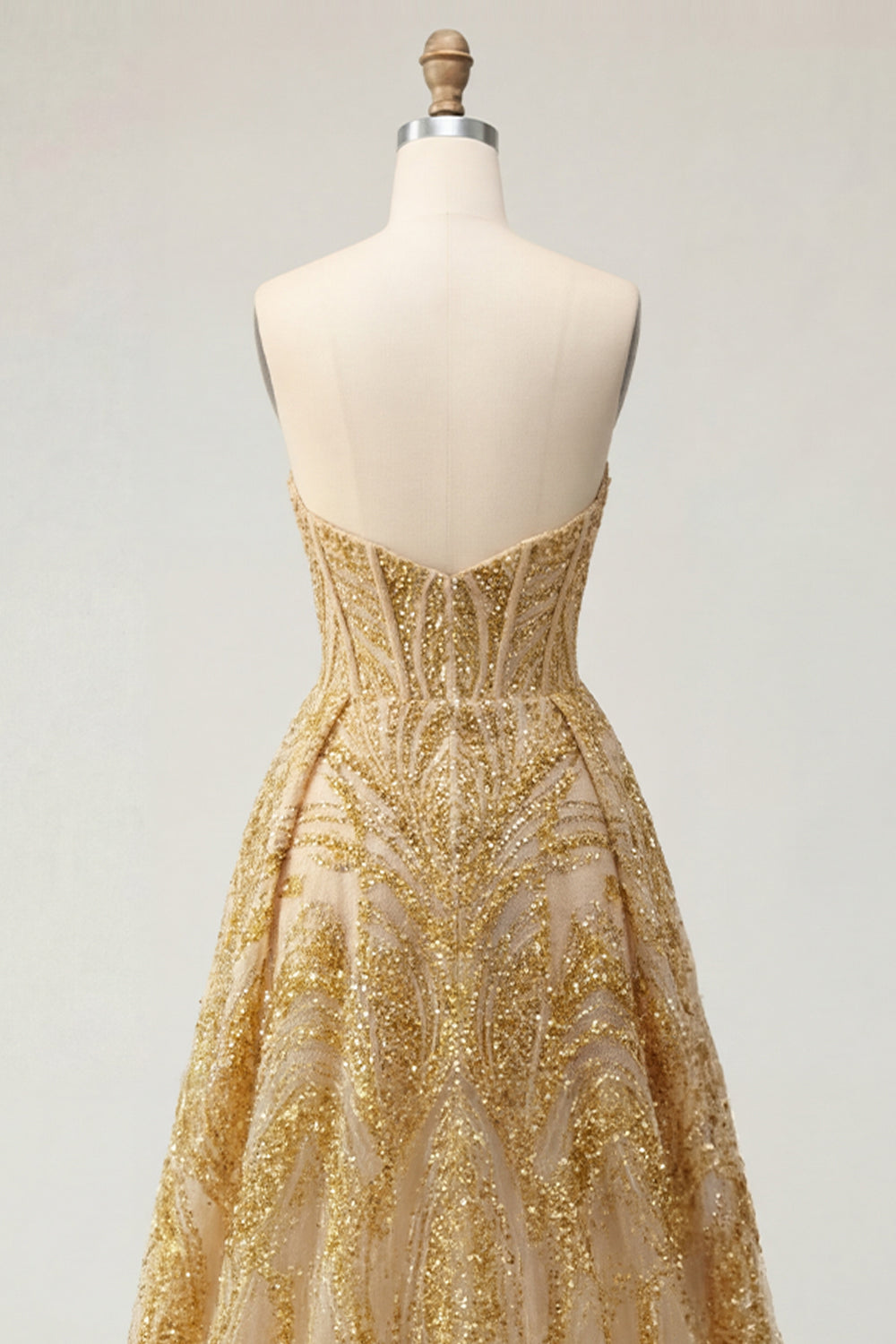 Corset A Line Sparkly Golden High Low Beaded Prom Dress with Cape