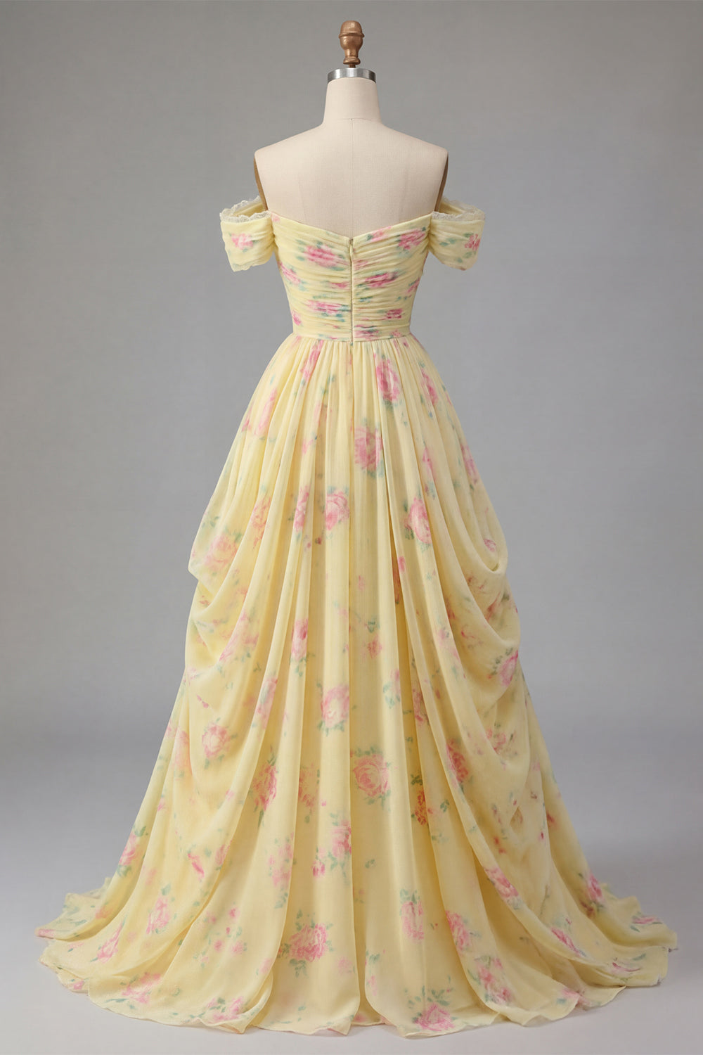 Zapakasa Women Butter Yellow Chiffon Long Floral Prom Dress Ruched Off the Shoulder A Line Pageant Dress Zapakasa Women Butter Yellow Chiffon Long Floral Prom Dress Ruched Off the Shoulder A Line Pageant Dress