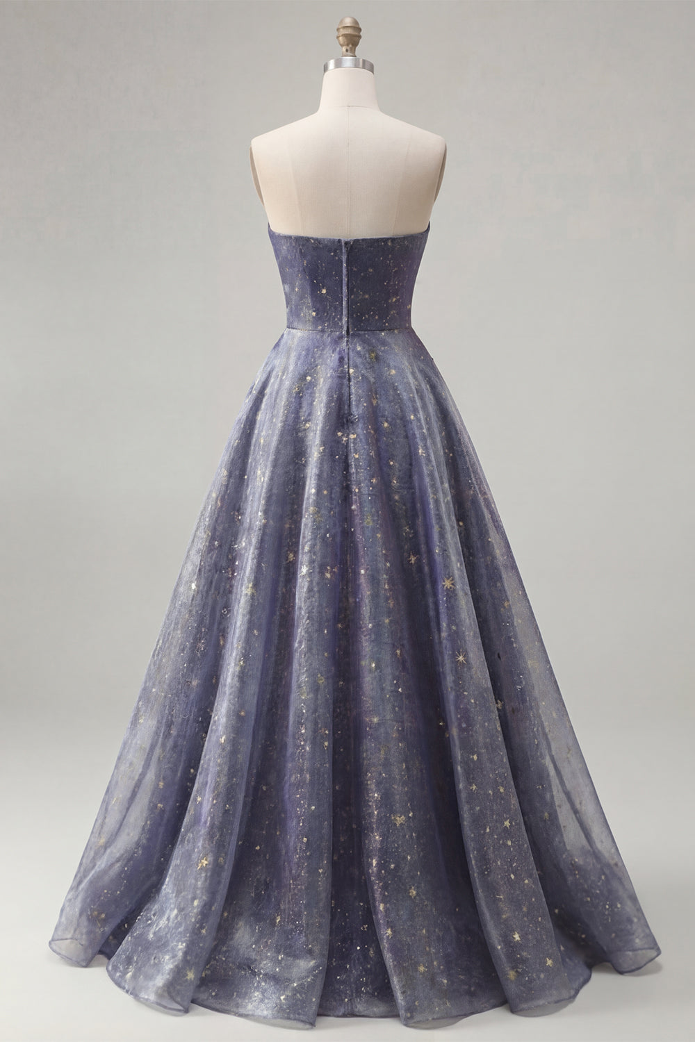 Dusty Blue Long Strapless Ruched A Line Glitter Prom Dress