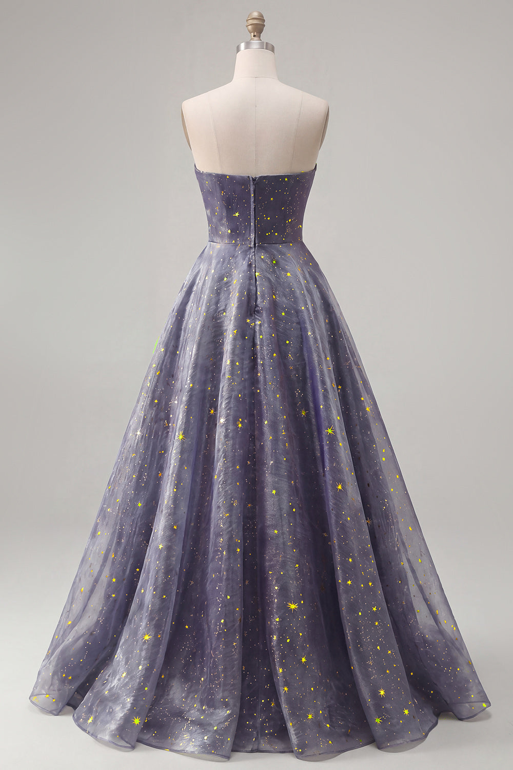 Dusty Blue Long Strapless Ruched A Line Glitter Prom Dress