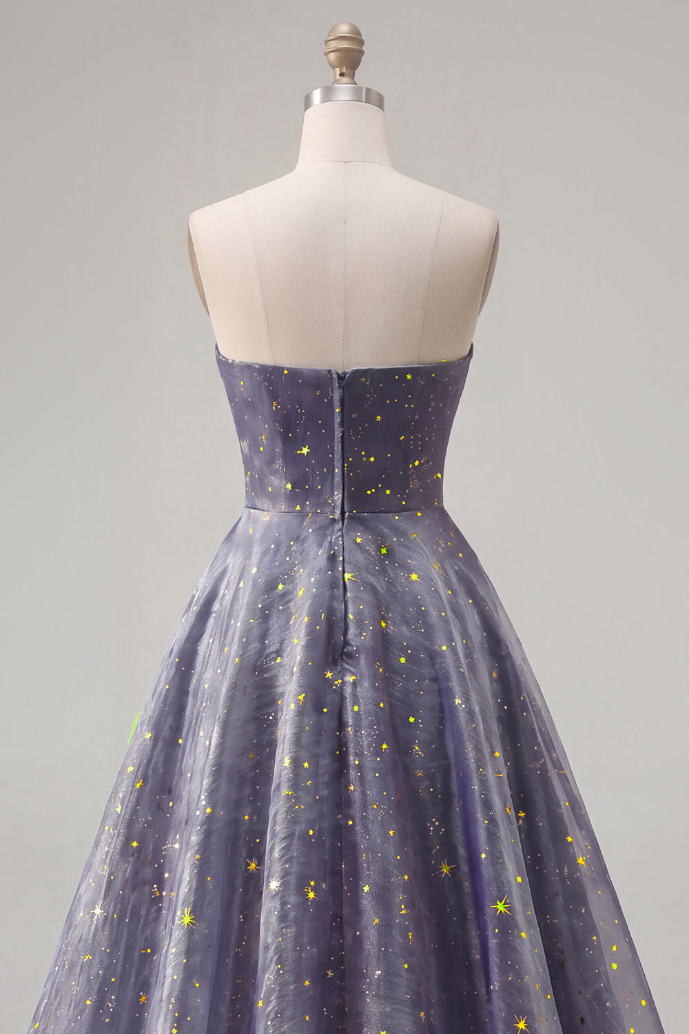 Dusty Blue Long Strapless Ruched A Line Glitter Prom Dress