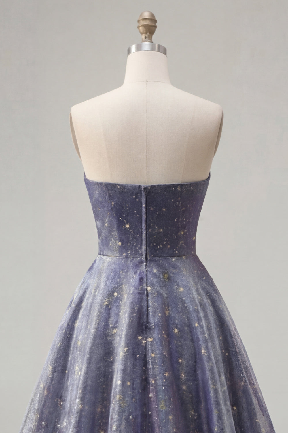 Dusty Blue Long Strapless Ruched A Line Glitter Prom Dress