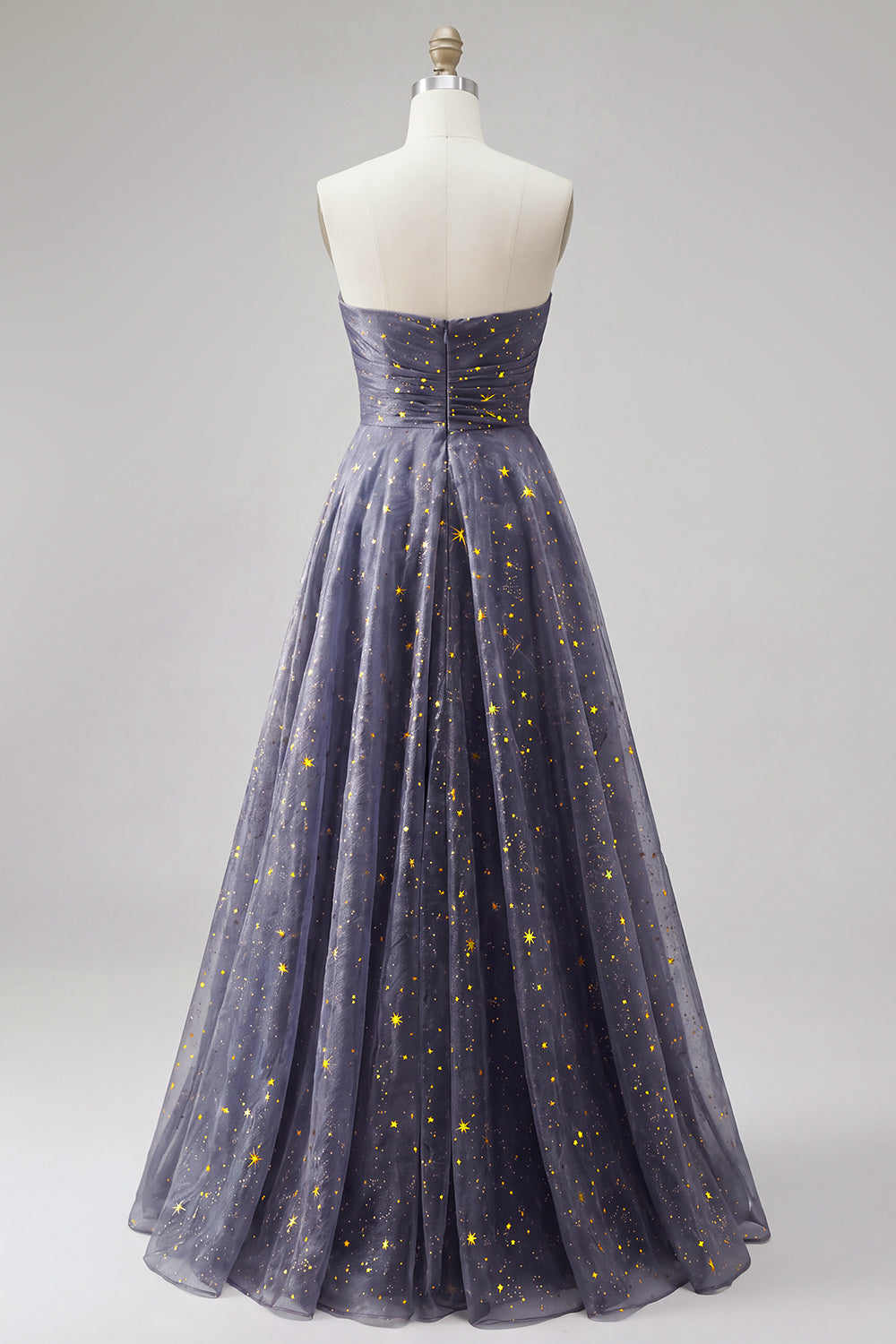 Strapless A Line Dusty Blue Long Glitter Prom Dress with Bow