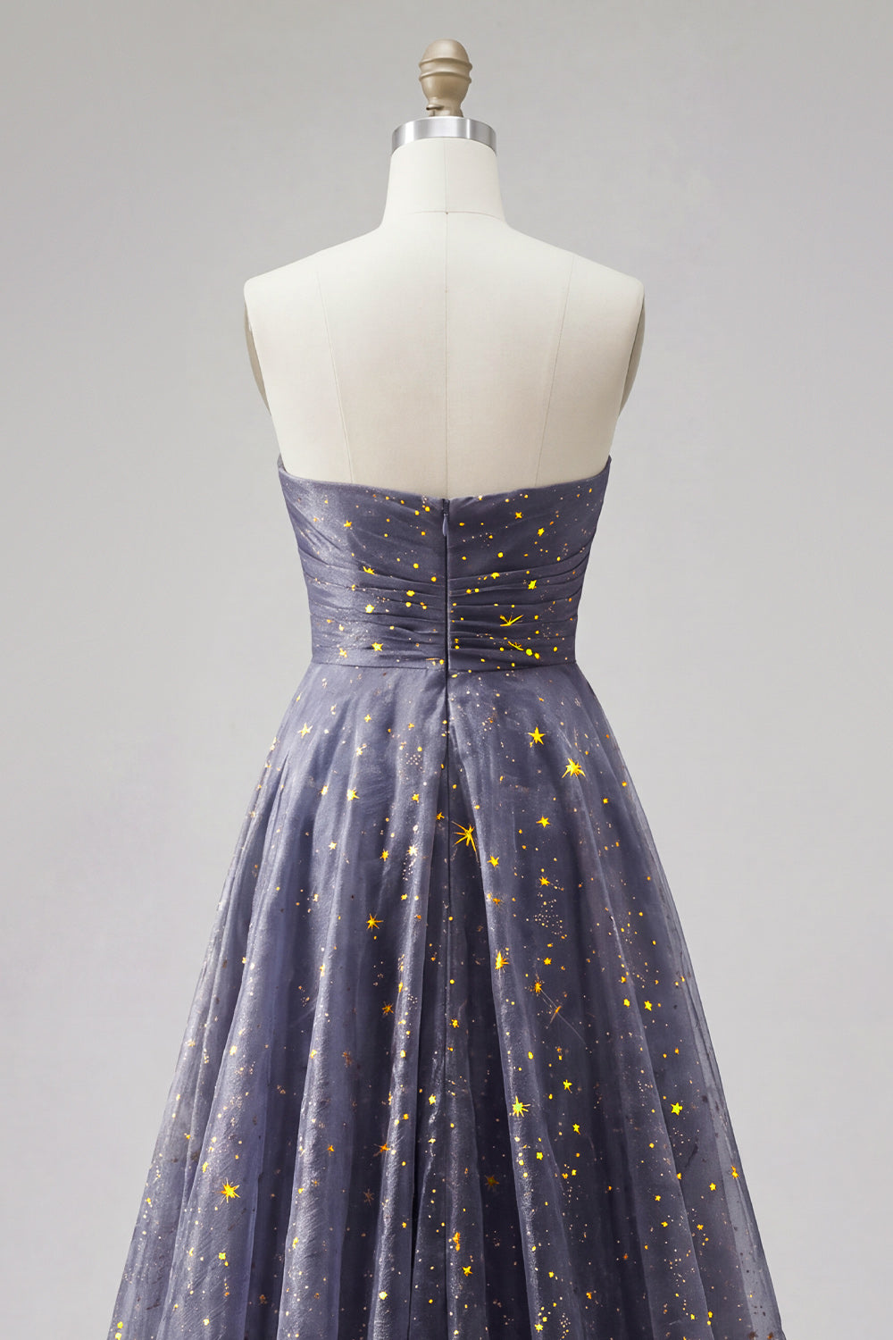 Strapless A Line Dusty Blue Long Glitter Prom Dress with Bow