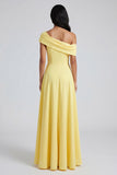 Butter Yellow A Line Maxi Off the Shoulder Beach Wedding Guest Dress with Slit