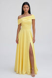 Butter Yellow A Line Maxi Off the Shoulder Beach Wedding Guest Dress with Slit