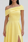 Butter Yellow A Line Maxi Off the Shoulder Beach Wedding Guest Dress with Slit