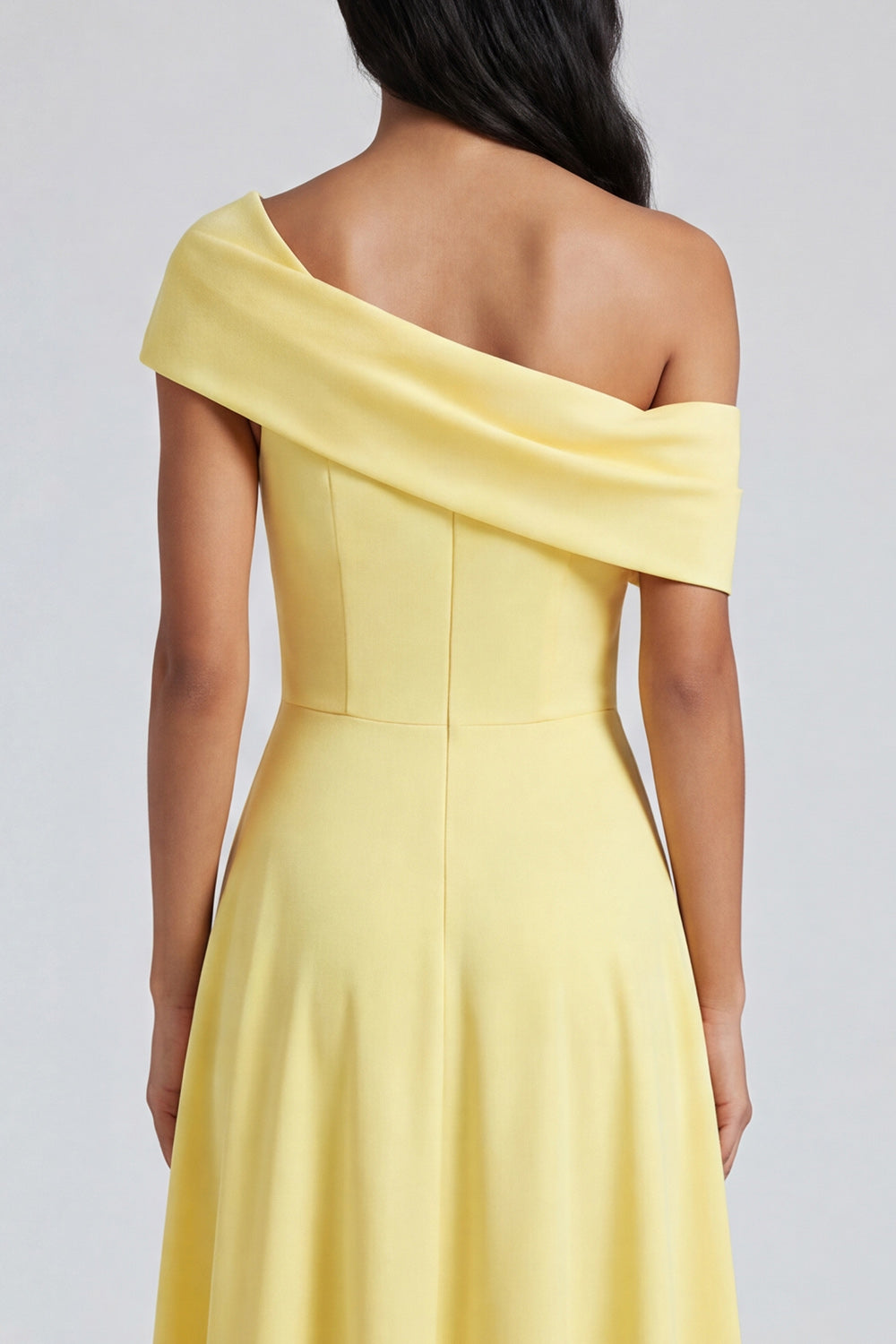 Butter Yellow A Line Maxi Off the Shoulder Beach Wedding Guest Dress with Slit