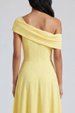 Butter Yellow A Line Maxi Off the Shoulder Beach Wedding Guest Dress with Slit