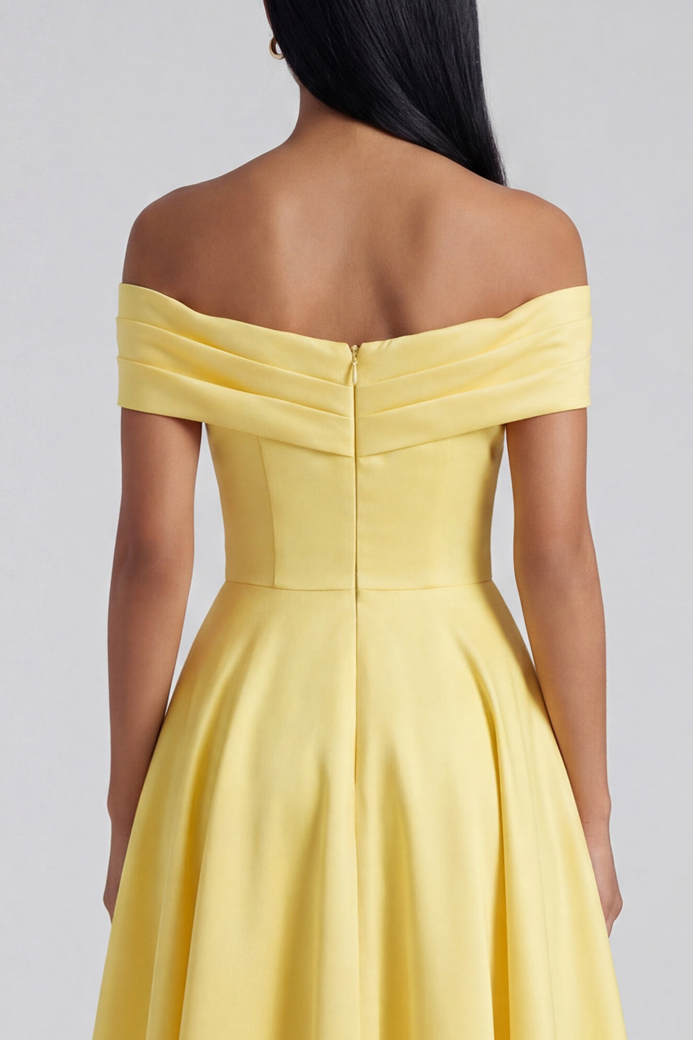 Off the Shoulder Ruched Butter Yellow A Line Maxi Beach Wedding Guest Dress