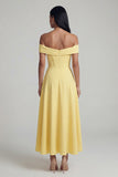 Corset Butter Yellow A Line Maxi Beach Wedding Guest Dress with Slit