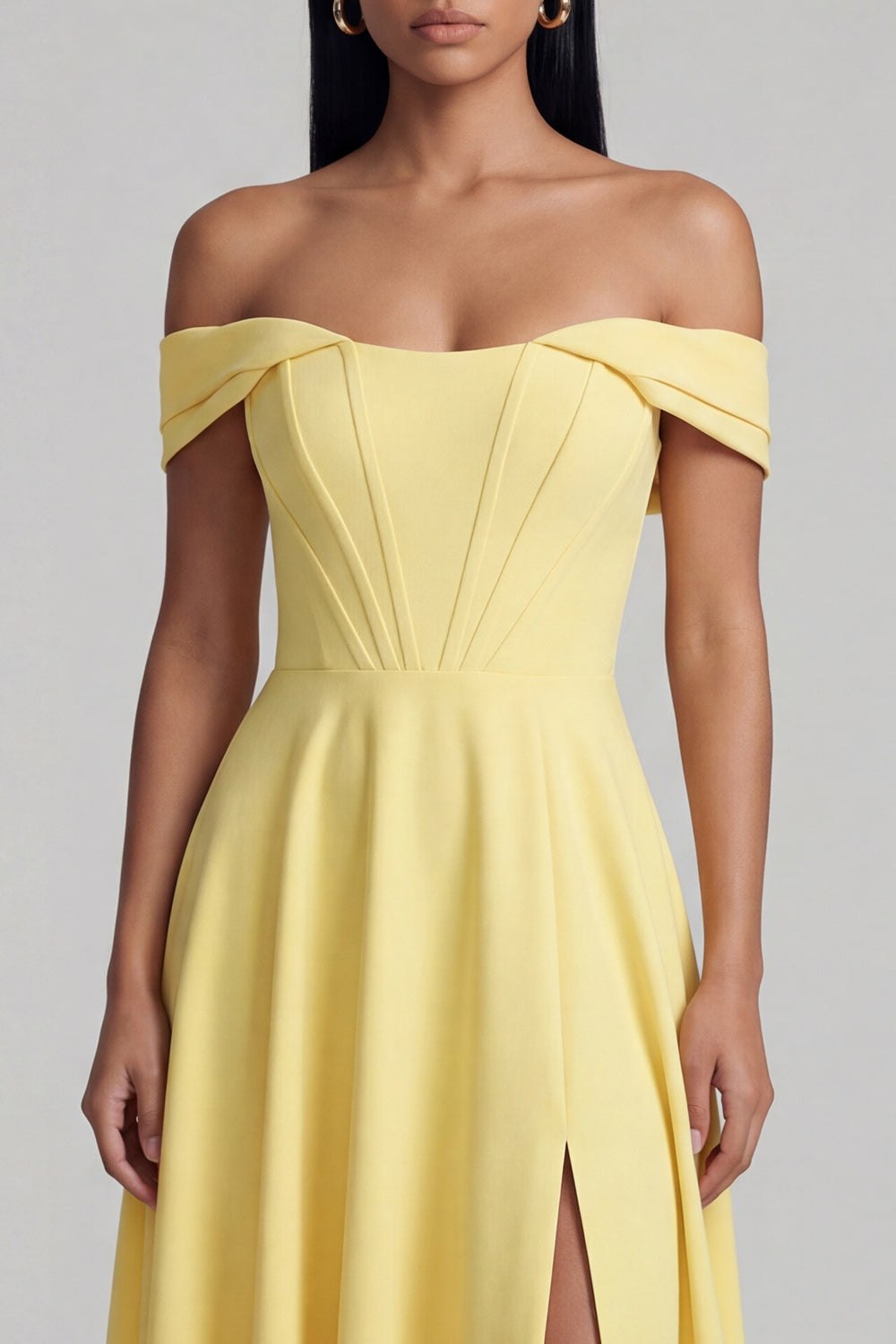 Corset Butter Yellow A Line Maxi Beach Wedding Guest Dress with Slit