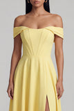 Corset Butter Yellow A Line Maxi Beach Wedding Guest Dress with Slit
