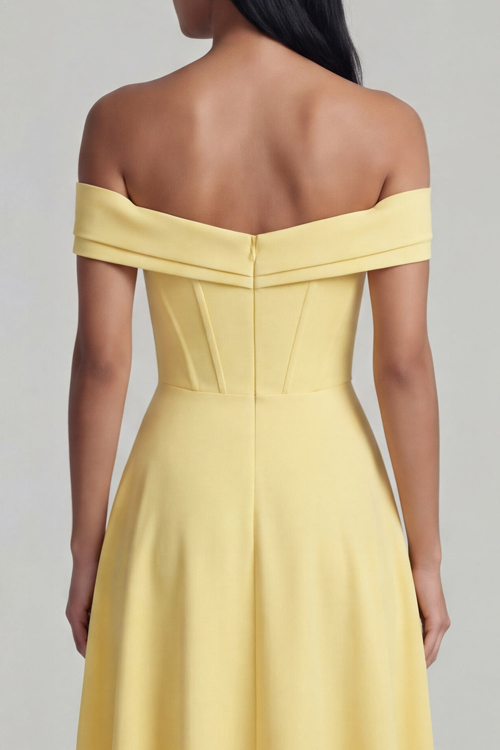 Corset Butter Yellow A Line Maxi Beach Wedding Guest Dress with Slit