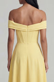 Corset Butter Yellow A Line Maxi Beach Wedding Guest Dress with Slit