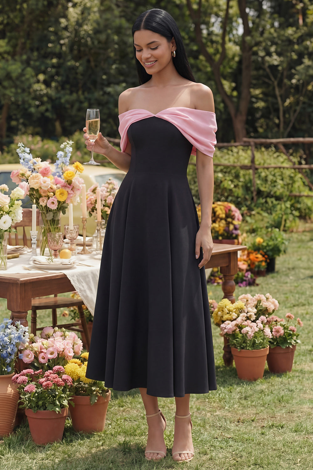 Black A Line Off the Shoulder Maxi Beach Wedding Guest Dress