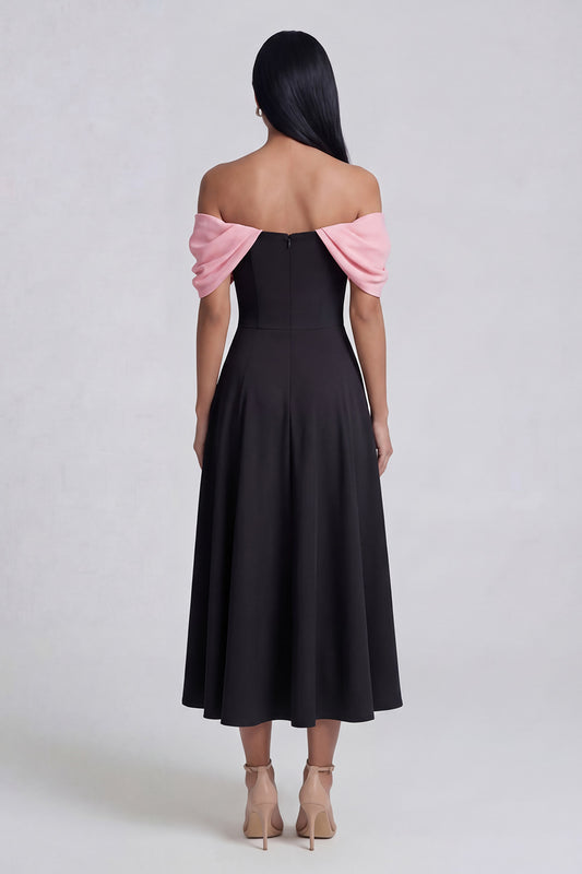Black A Line Off the Shoulder Maxi Beach Wedding Guest Dress
