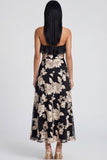 Light Blue Floral A Line Maxi Strapless Beach Wedding Guest Dress with Ruffles