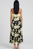 Light Blue Floral A Line Maxi Strapless Beach Wedding Guest Dress with Ruffles