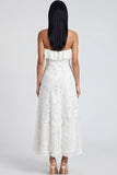 Light Blue Floral A Line Maxi Strapless Beach Wedding Guest Dress with Ruffles