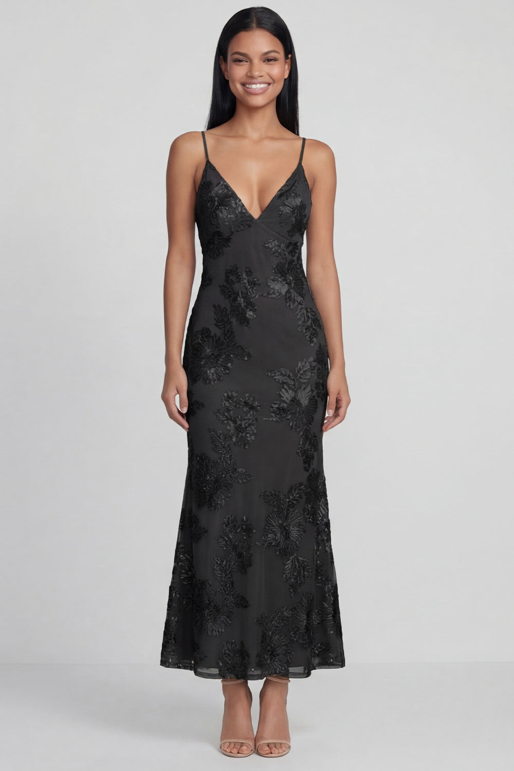 Sage Green Floral Mermaid Maxi Spaghetti Straps Beach Wedding Guest Dress
