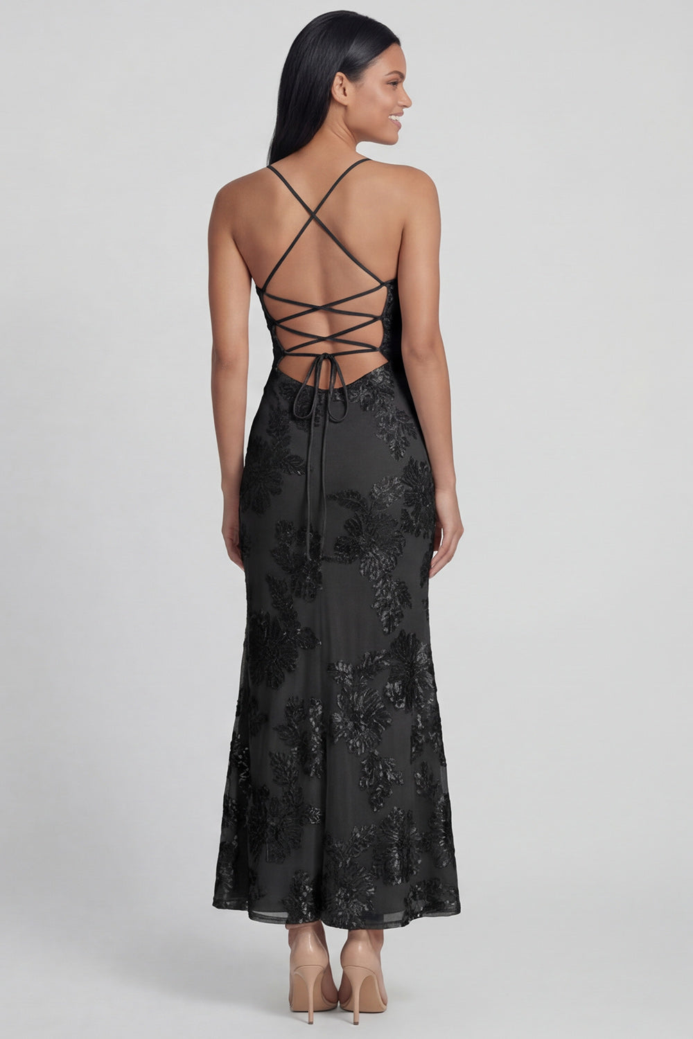 Sage Green Floral Mermaid Maxi Spaghetti Straps Beach Wedding Guest Dress