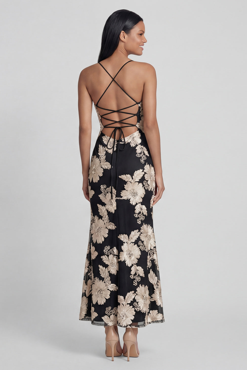 Sage Green Floral Mermaid Maxi Spaghetti Straps Beach Wedding Guest Dress