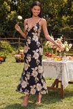 Sage Green Floral Mermaid Maxi Spaghetti Straps Beach Wedding Guest Dress