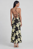 Sage Green Floral Mermaid Maxi Spaghetti Straps Beach Wedding Guest Dress