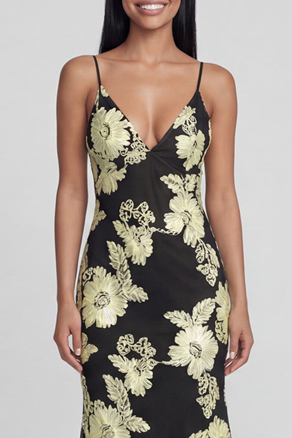 Sage Green Floral Mermaid Maxi Spaghetti Straps Beach Wedding Guest Dress