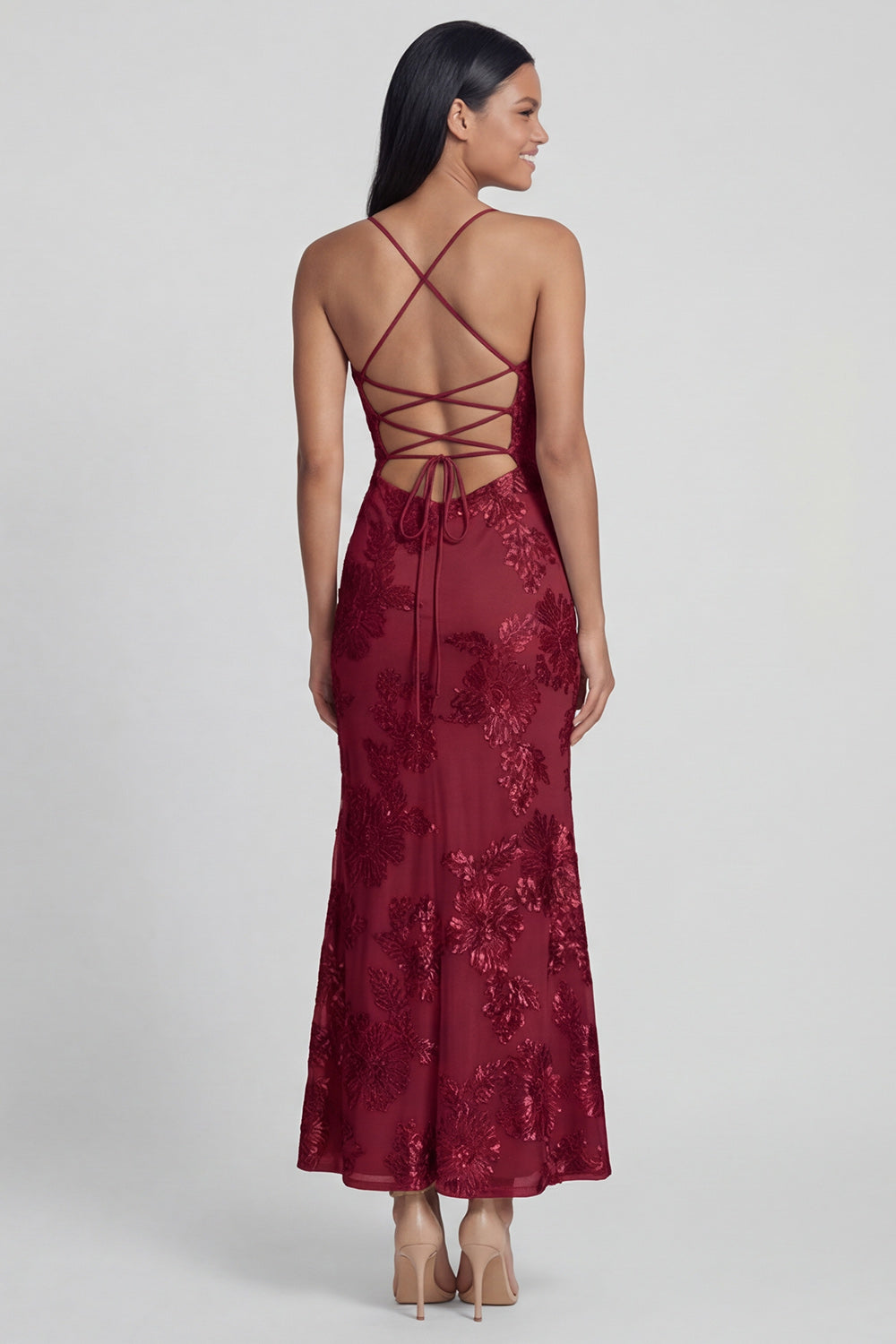 Sage Green Floral Mermaid Maxi Spaghetti Straps Beach Wedding Guest Dress