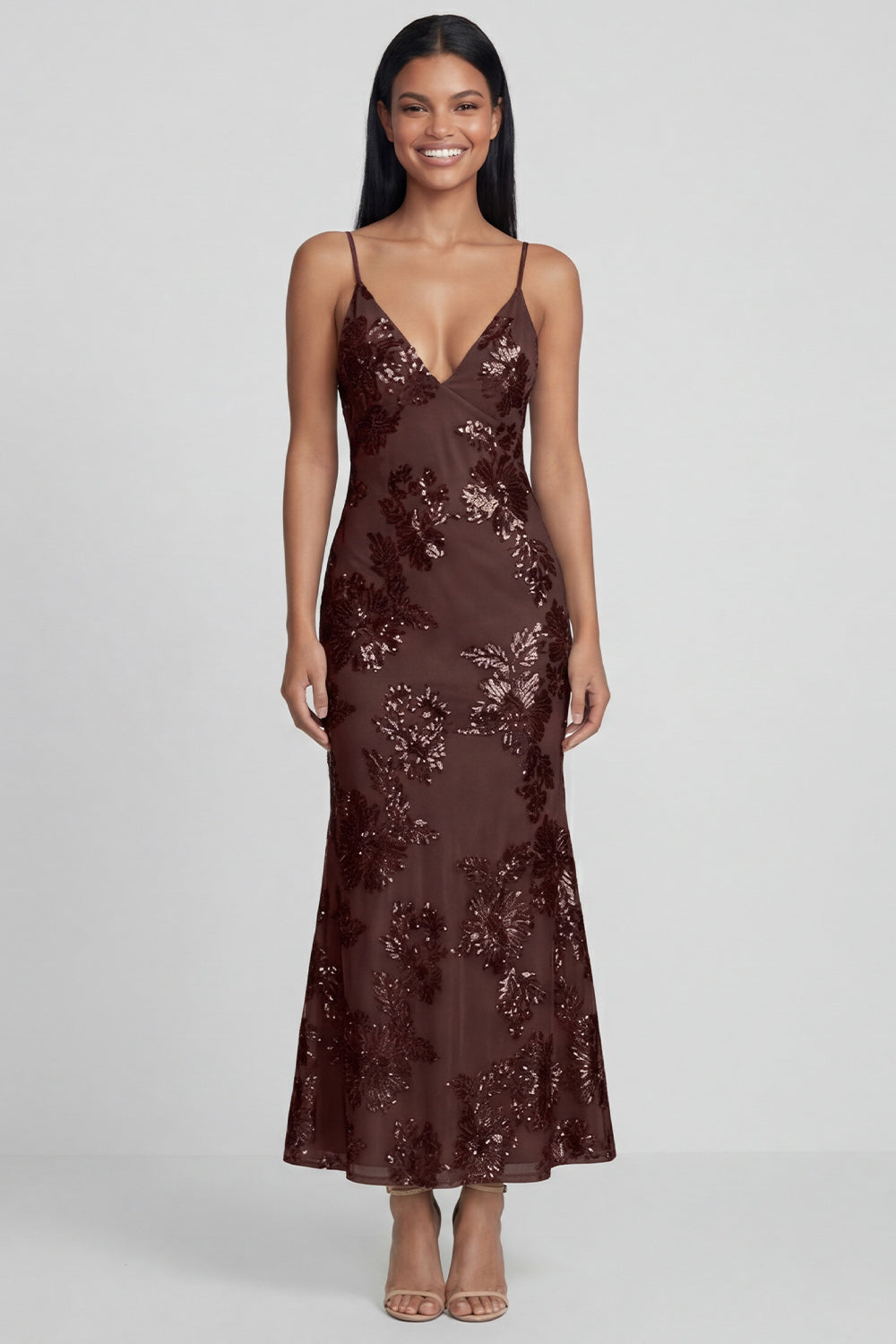 Sage Green Floral Mermaid Maxi Spaghetti Straps Beach Wedding Guest Dress