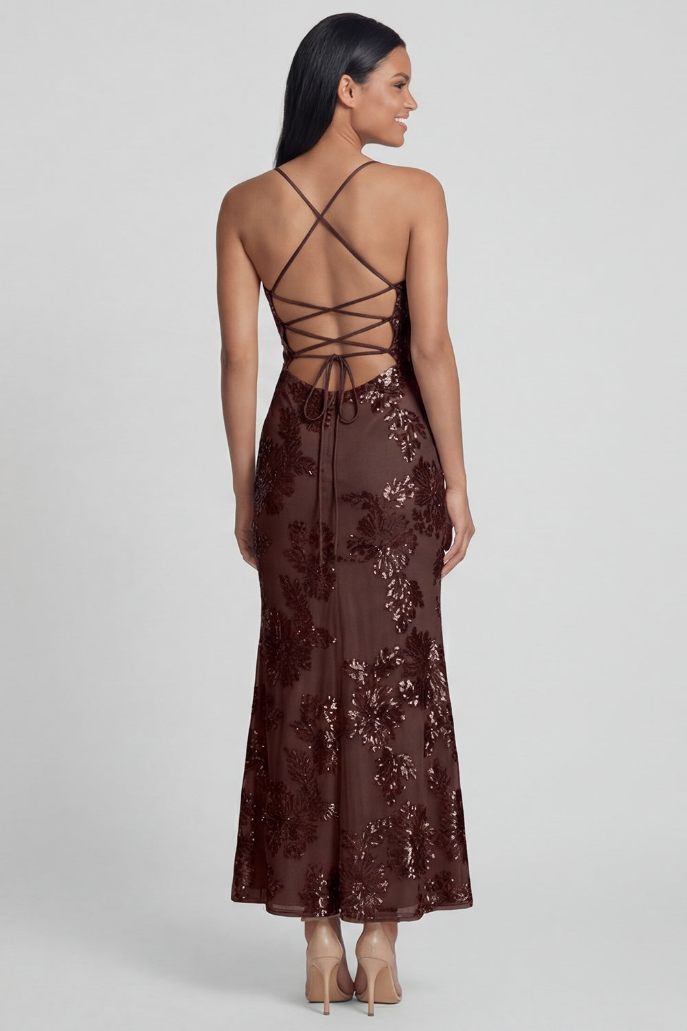 Sage Green Floral Mermaid Maxi Spaghetti Straps Beach Wedding Guest Dress