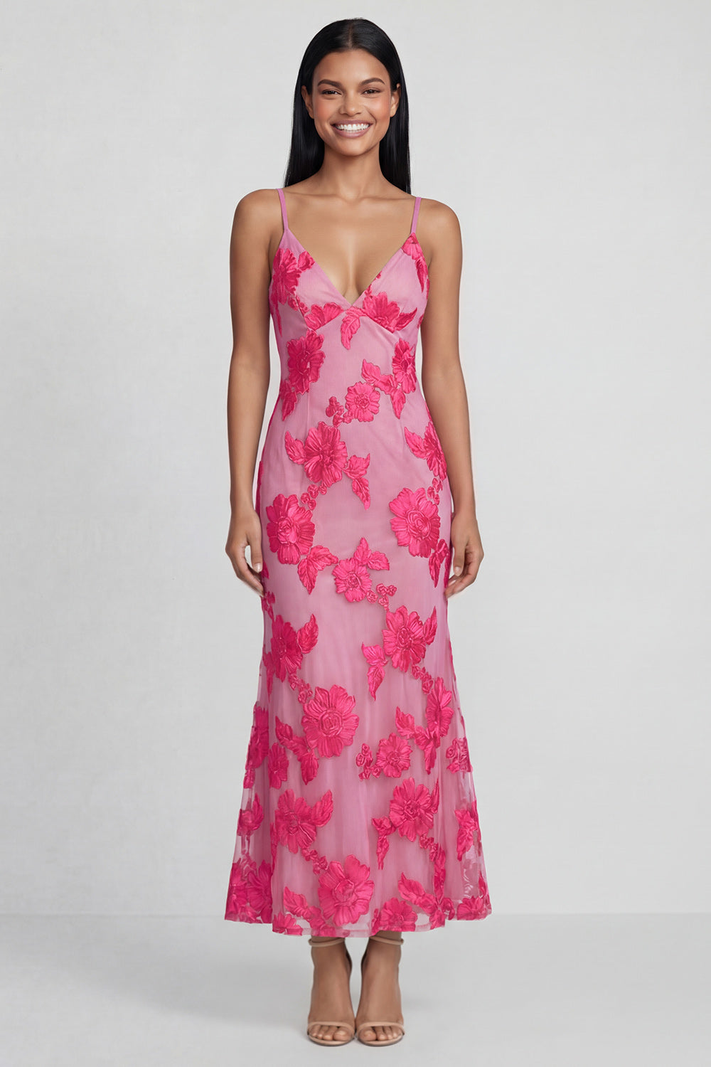 Sage Green Floral Mermaid Maxi Spaghetti Straps Beach Wedding Guest Dress
