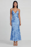Sage Green Floral Mermaid Maxi Spaghetti Straps Beach Wedding Guest Dress