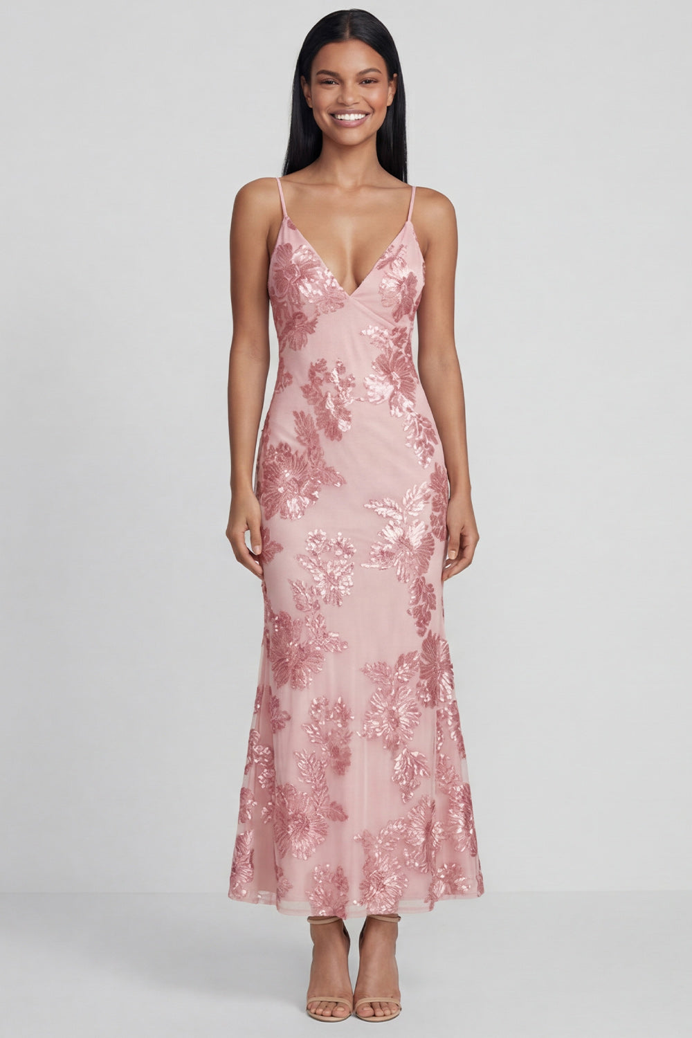 Sage Green Floral Mermaid Maxi Spaghetti Straps Beach Wedding Guest Dress