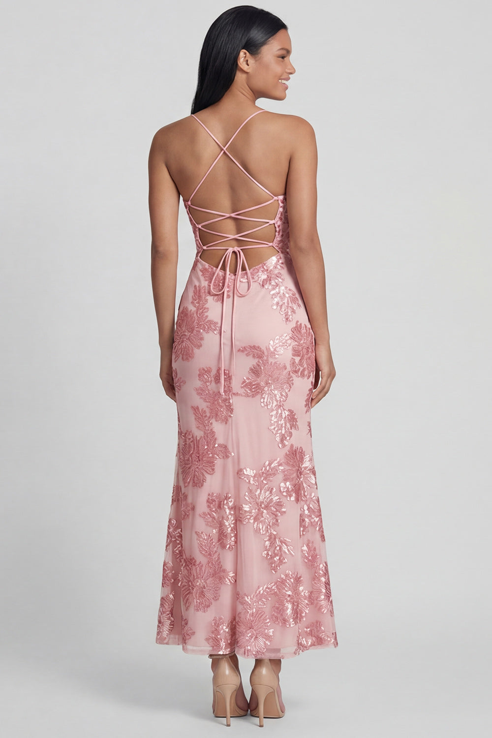 Sage Green Floral Mermaid Maxi Spaghetti Straps Beach Wedding Guest Dress