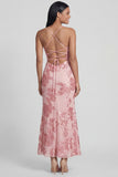 Sage Green Floral Mermaid Maxi Spaghetti Straps Beach Wedding Guest Dress