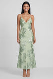 Sage Green Floral Mermaid Maxi Spaghetti Straps Beach Wedding Guest Dress