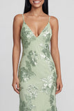Sage Green Floral Mermaid Maxi Spaghetti Straps Beach Wedding Guest Dress