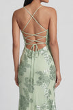 Sage Green Floral Mermaid Maxi Spaghetti Straps Beach Wedding Guest Dress
