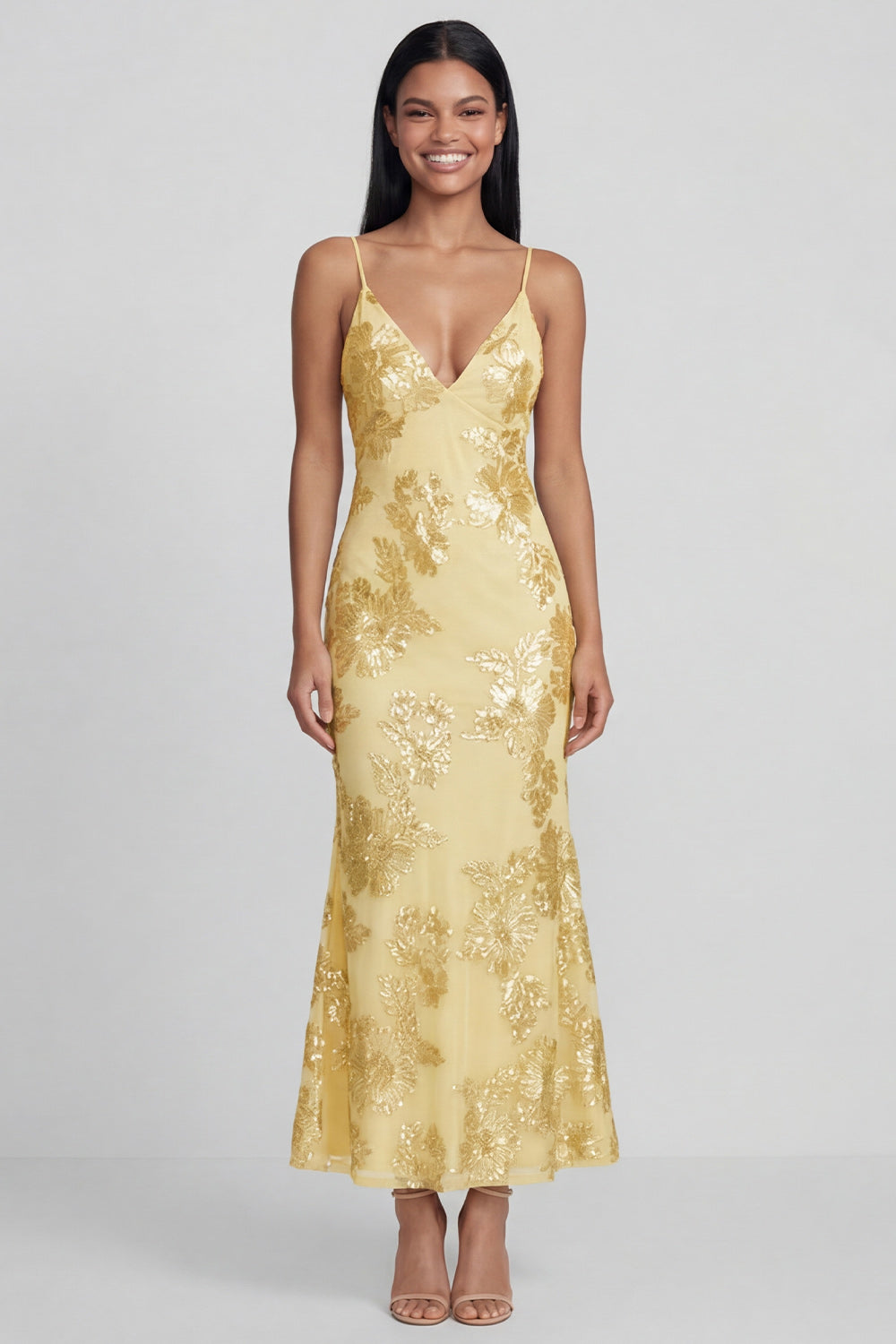 Sage Green Floral Mermaid Maxi Spaghetti Straps Beach Wedding Guest Dress