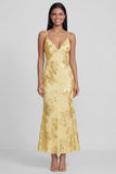 Sage Green Floral Mermaid Maxi Spaghetti Straps Beach Wedding Guest Dress