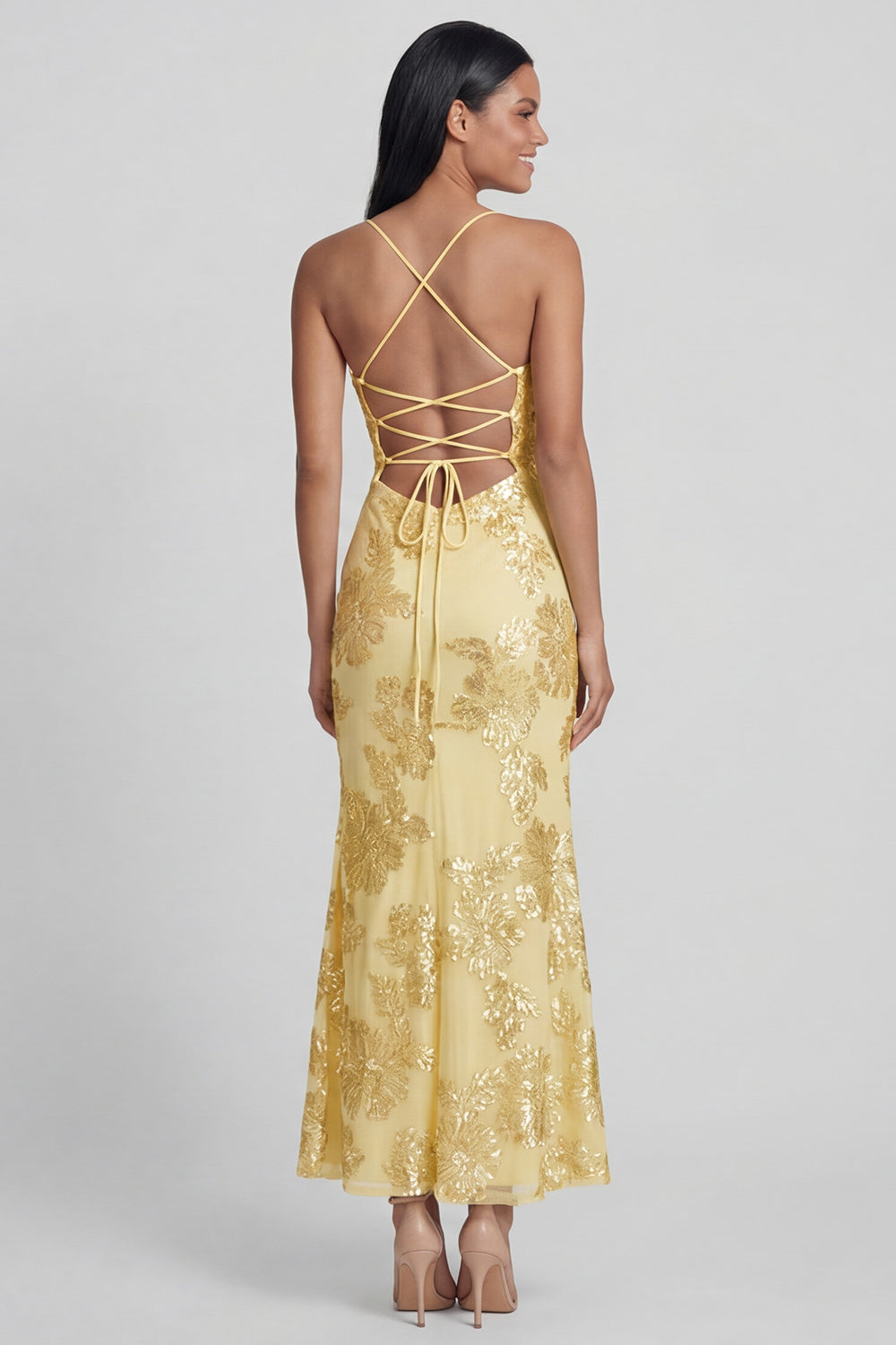 Sage Green Floral Mermaid Maxi Spaghetti Straps Beach Wedding Guest Dress